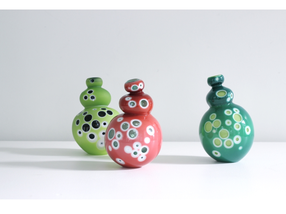 Catherine Keenan's 'Eye Candy ' a set of 3 colourful glass sculptures