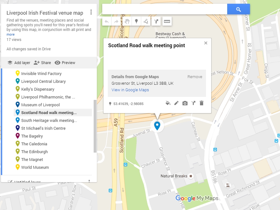 Googlemap showing scotland Road meeting point