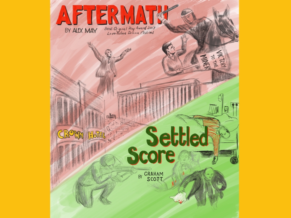 Two plays - poster advertising 'Aftermath' and 'Settled Score', featuring original artwork