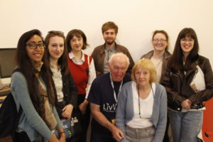 Former Liverpool Irish Festival Volunteer group, pictured together against a white wall. 