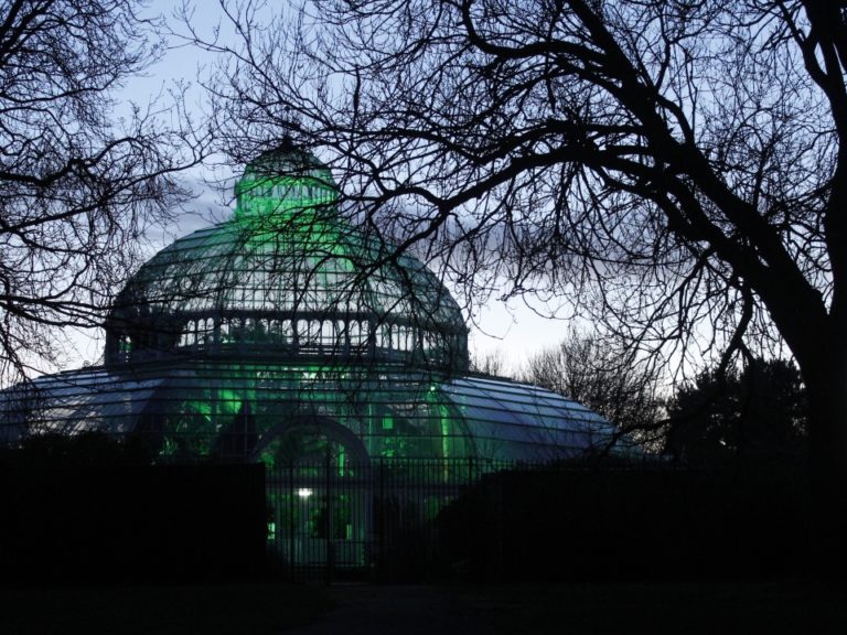 Sefon Park Palm House, lit green for #GlobalGreening - a St Patrick's Day event