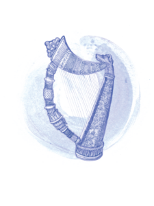 Decorative element - illustration of ornate, magical Irish harp