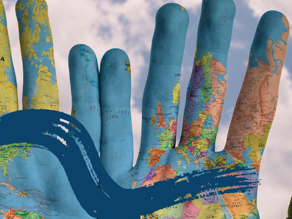 Photo of hands painted with a global map, open to be read (c) stokpic via Pixabay