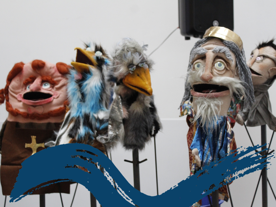 The Armagh Rhymers' Liver bird puppets.